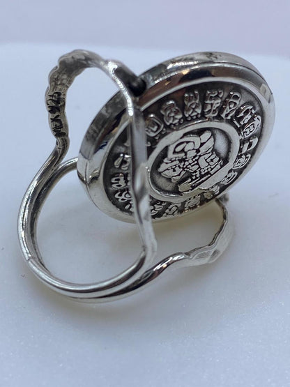 Anillo Doble Vista Calendario Azteca en Plata .925 Diseño Giratorio, vista de detalle