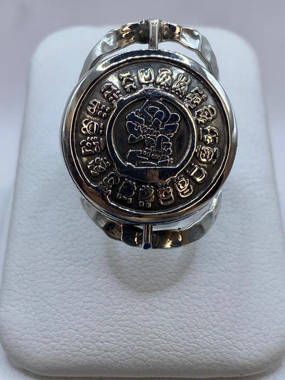 Anillo Doble Vista Calendario Azteca en Plata .925 Diseño Giratorio, vista superior