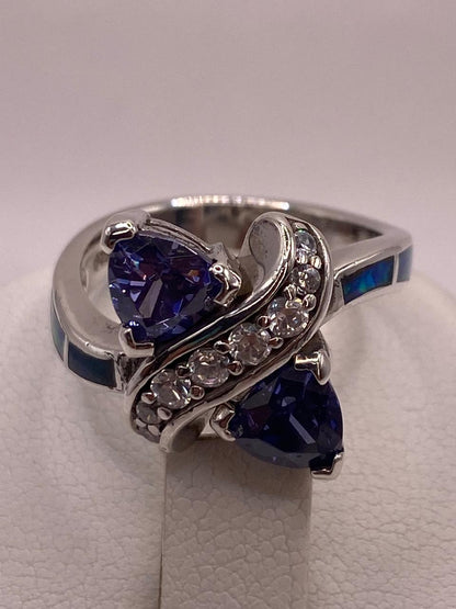 Anillo Elegante de Plata 925 con Ópalo de Fuego y Zirconia, vista superior