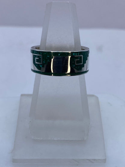 Anillo Escalinata Ancestral de Plata .925 con Malaquita, vista lateral