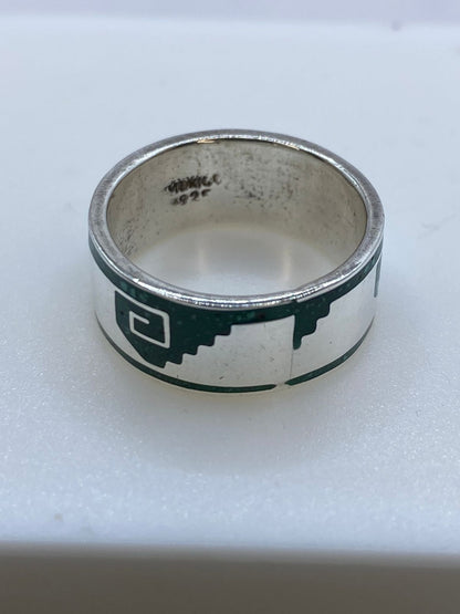 Anillo Escalinata Ancestral de Plata .925 con Malaquita, sello de autenticidad Plata Ley .925