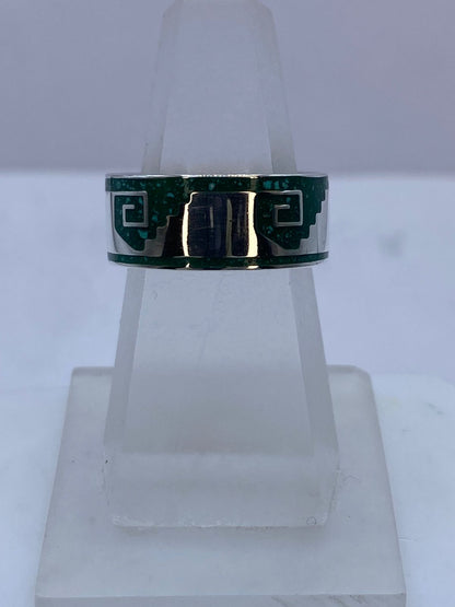 Anillo Escalinata Ancestral de Plata .925 con Malaquita — vista lateral