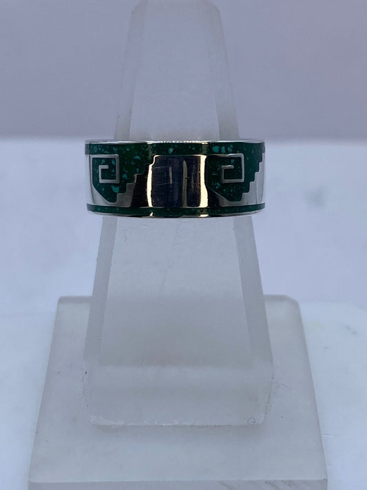 Anillo Escalinata Ancestral de Plata .925 con Malaquita — vista lateral