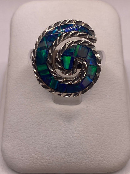 Anillo Espiral de Plata 925 con Ópalo de Fuego, vista lateral
