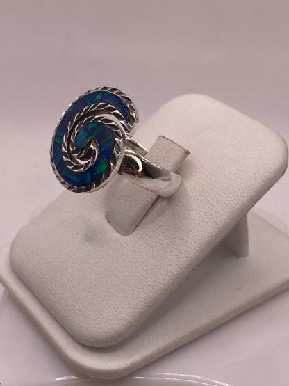 Anillo Espiral de Plata 925 con Ópalo de Fuego, vista frontal