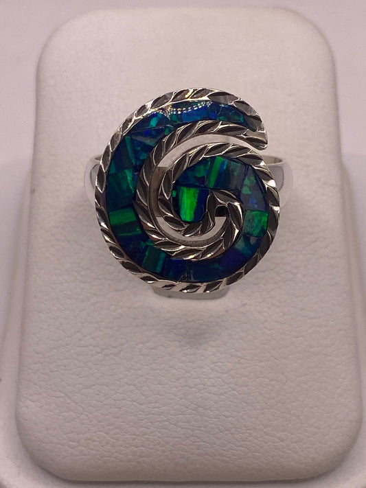 Anillo Espiral de Plata 925 con Ópalo de Fuego — ángulo diagonal