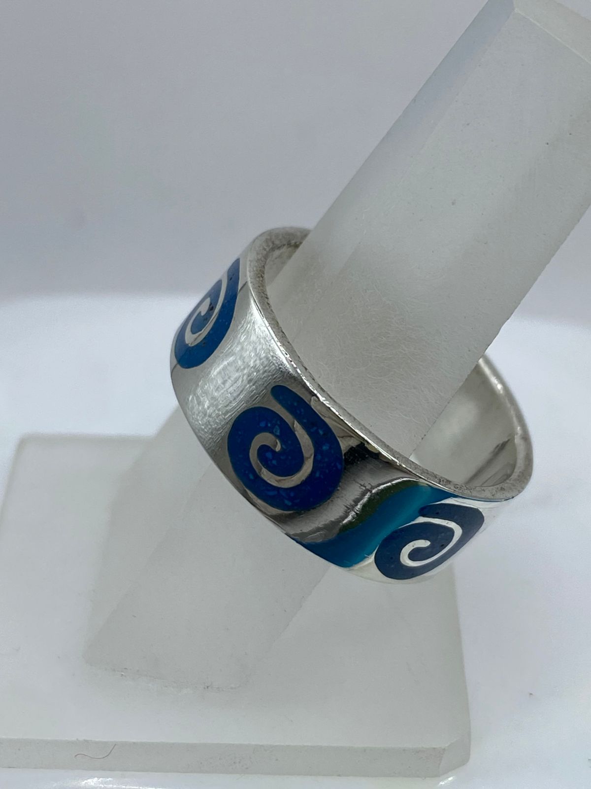 Anillo Espiral Marina en Plata .925 con Turquesa Natural, vista lateral