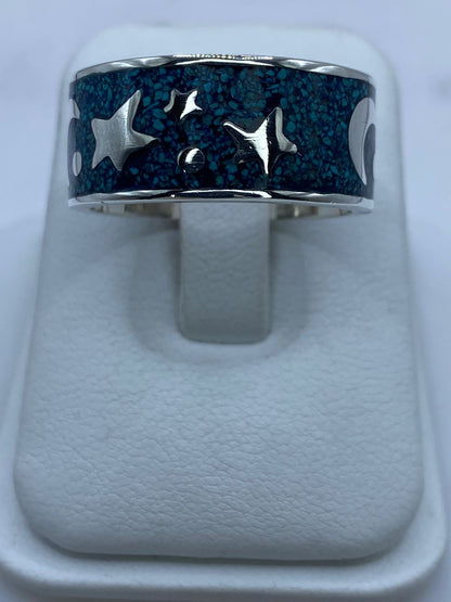 Anillo Estrellas y Luna en Plata .925 con Turquesa Natural