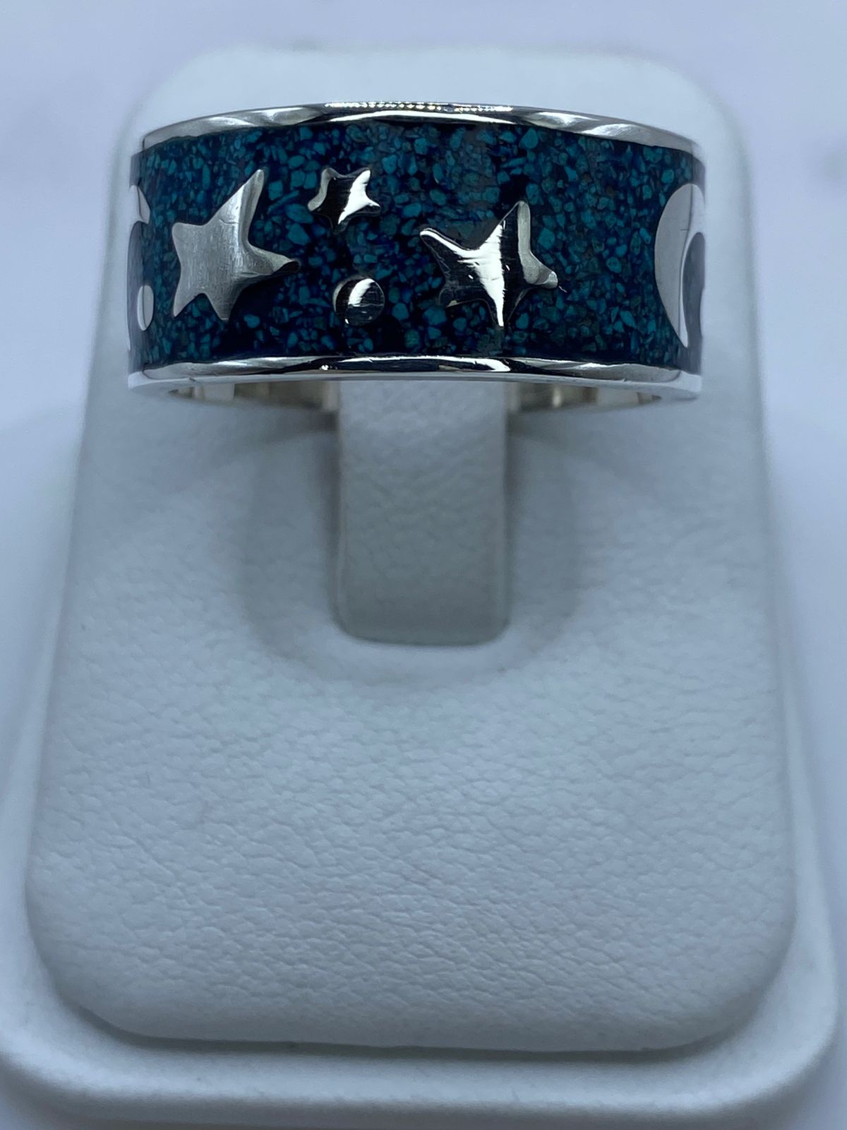 Anillo Estrellas y Luna en Plata .925 con Turquesa Natural — vista lateral