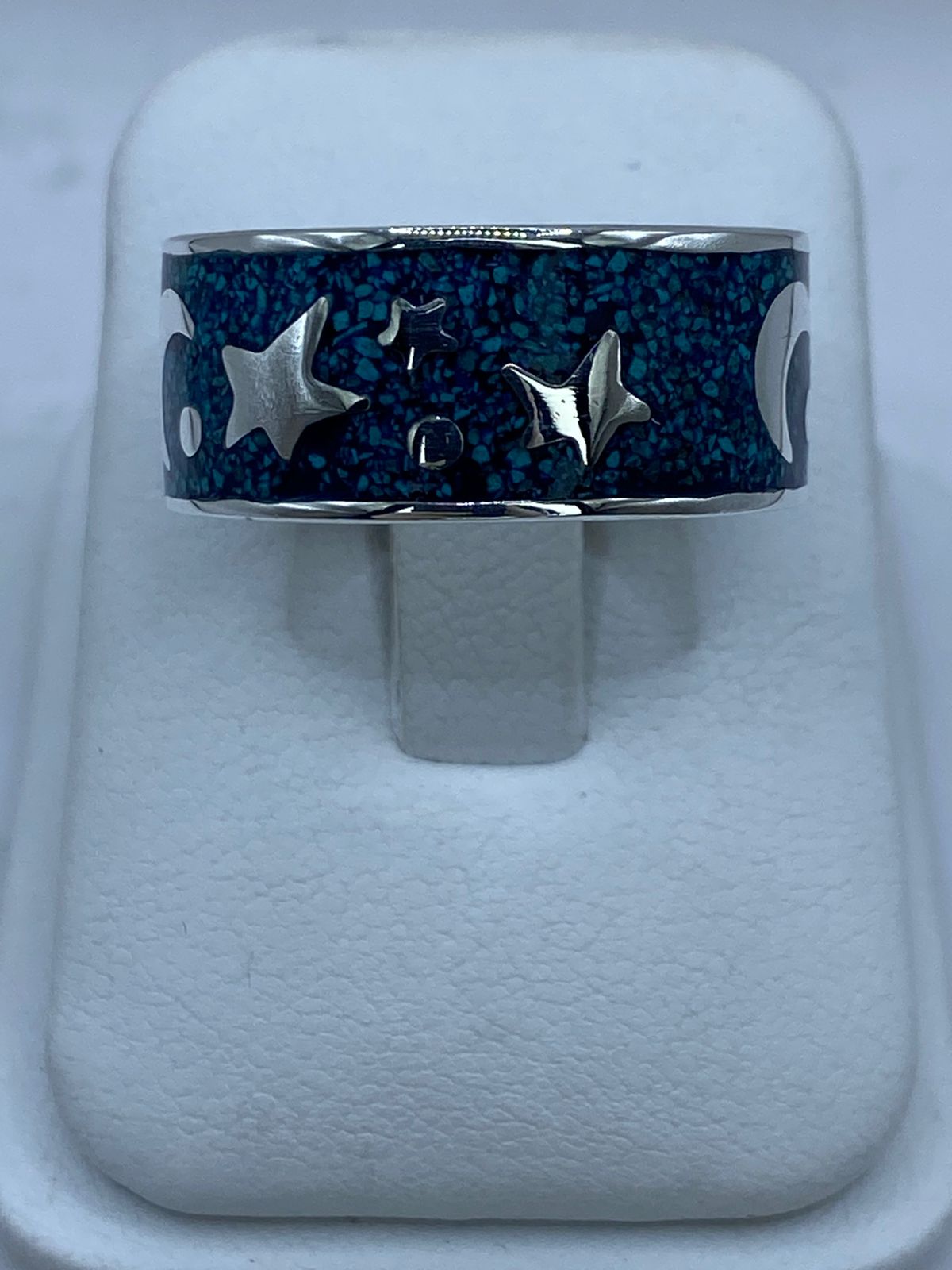 Anillo Estrellas y Luna en Plata .925 con Turquesa Natural, vista frontal