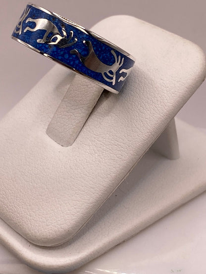 Anillo Figuras Zoomorfas con Piedra Azul Incrustada de Plata .925, vista frontal