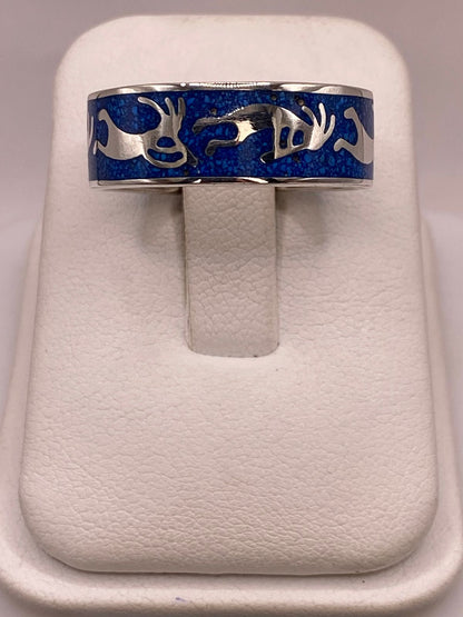 Anillo Figuras Zoomorfas con Piedra Azul Incrustada de Plata .925, vista lateral