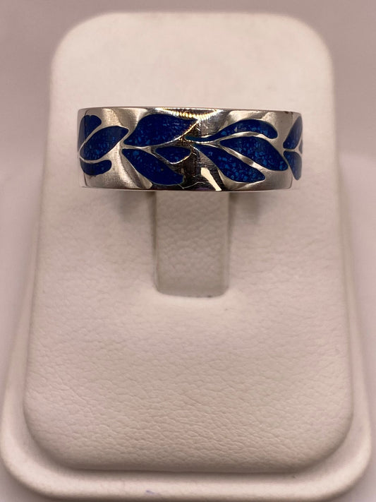 Anillo Floral Azul de Plata .925 con Incrustaciones