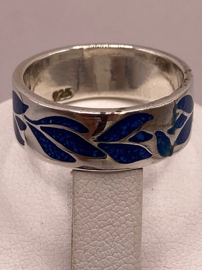 Anillo Floral Azul de Plata .925 con Incrustaciones, sello de autenticidad Plata Ley .925