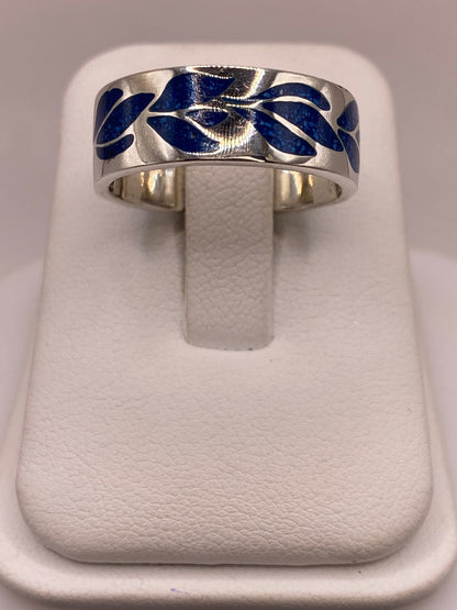 Anillo Floral Azul de Plata .925 con Incrustaciones, vista lateral