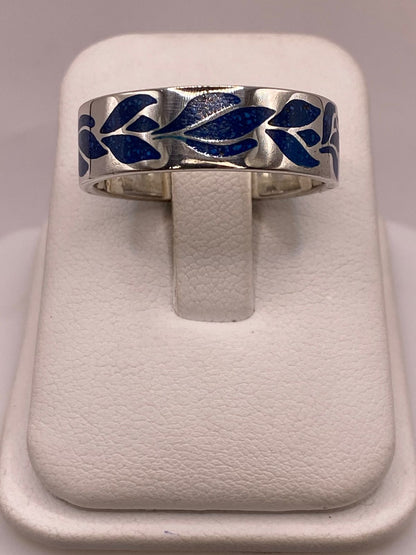 Anillo Floral Azul de Plata .925 con Incrustaciones, vista lateral