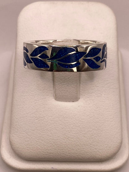 Anillo Floral Azul de Plata .925 con Incrustaciones — vista lateral