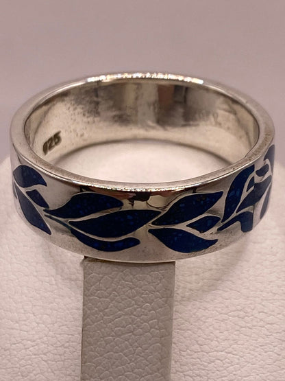 Anillo Floral Azul de Plata .925 con Incrustaciones, sello de autenticidad Plata Ley .925