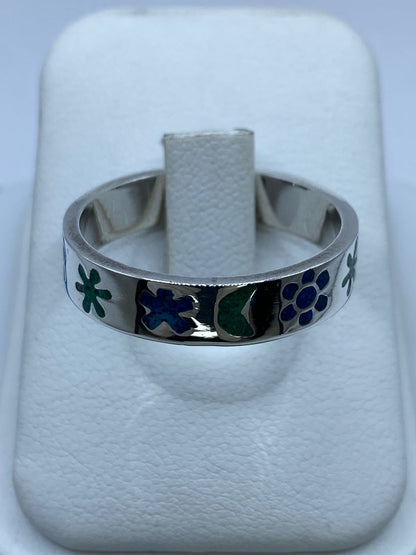 Anillo Floral y Luna en Plata .925, vista frontal