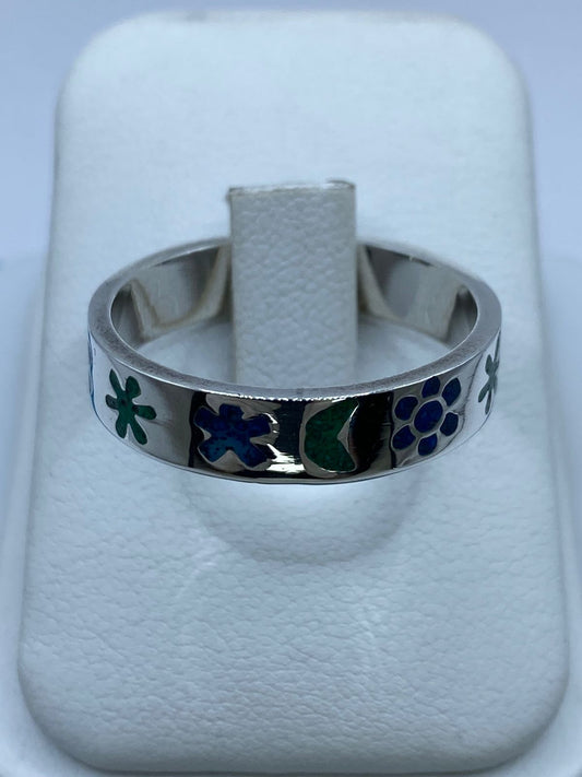 Anillo Floral y Luna en Plata .925, vista frontal