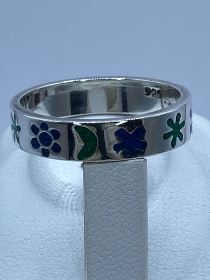 Anillo Floral y Luna en Plata .925, vista lateral