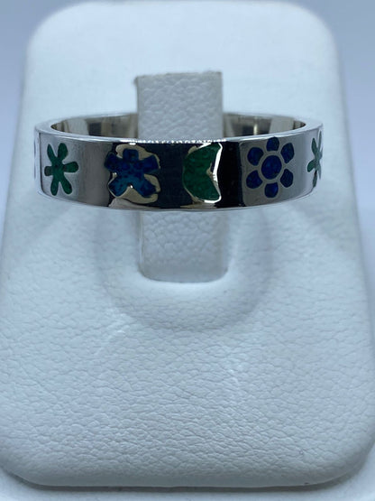 Anillo Floral y Luna en Plata .925, sello de autenticidad Plata Ley .925