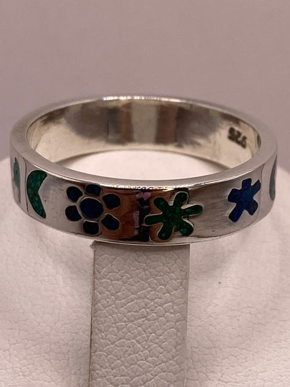 Anillo Floral y Lunar de Plata .925 con Incrustaciones, sello de autenticidad Plata Ley .925