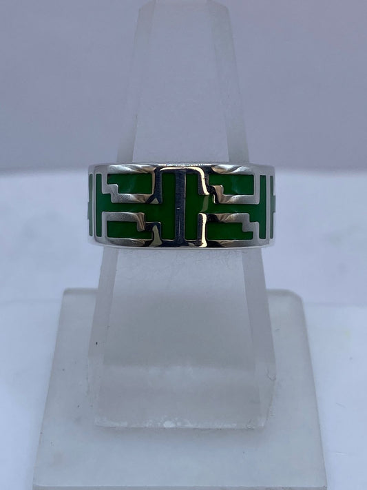 Anillo Geometría Ancestral de Plata .925 con Malaquita — vista lateral