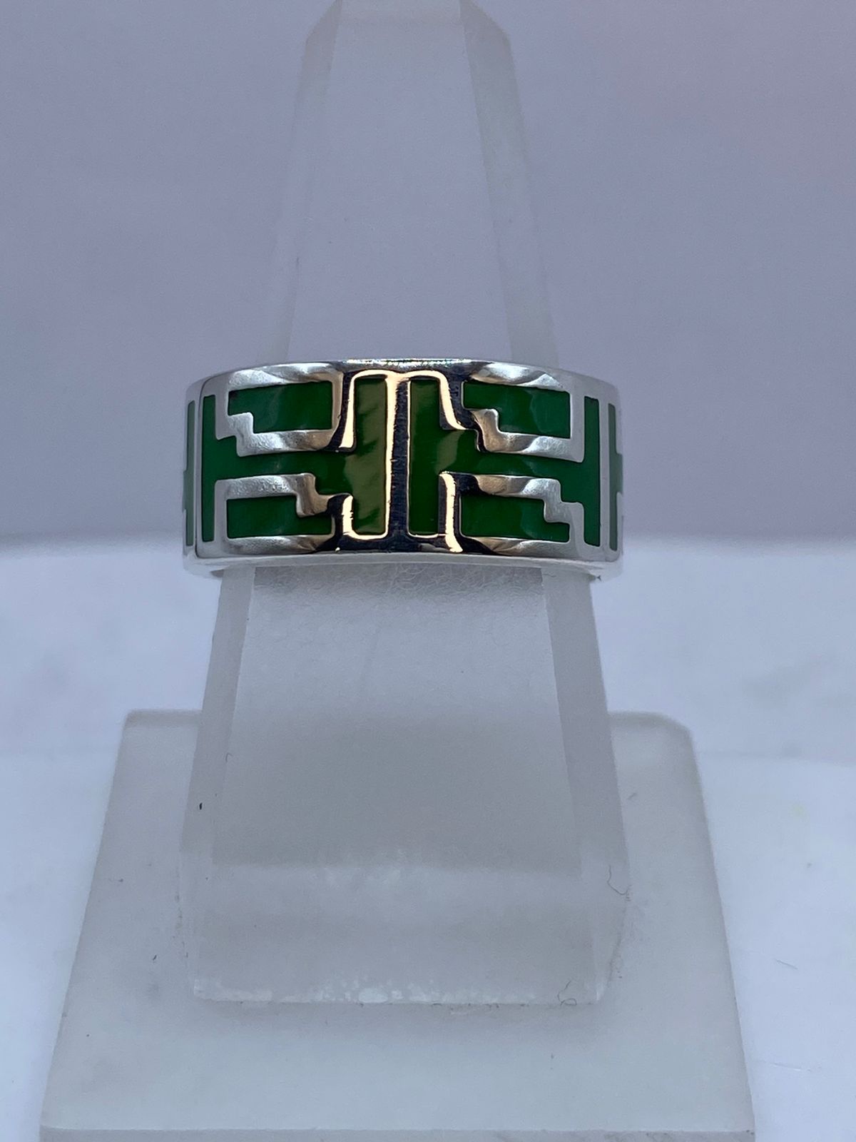 Anillo Geometría Ancestral de Plata .925 con Malaquita, vista lateral