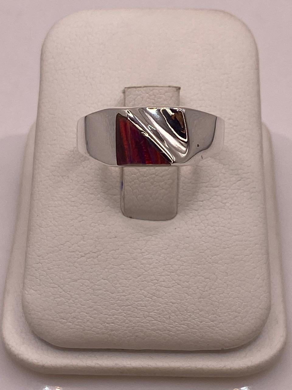 Anillo Geométrico con Ópalo de Fuego en Plata .925, vista frontal