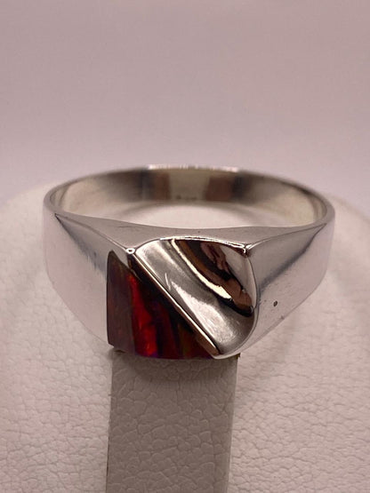 Anillo Geométrico con Ópalo de Fuego en Plata .925, vista superior