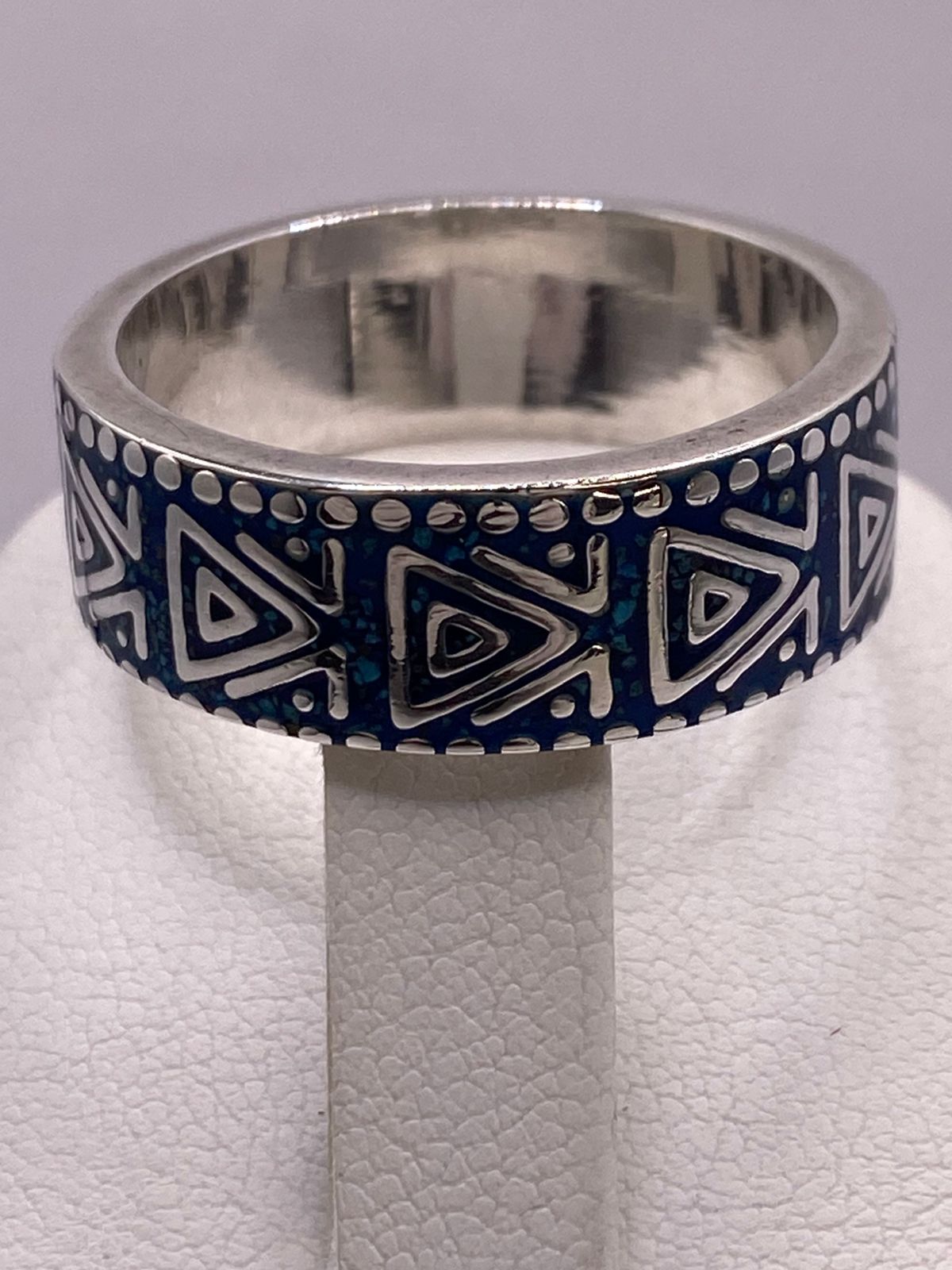Anillo Geométrico en Plata .925 con Turquesa, sello de autenticidad Plata Ley .925
