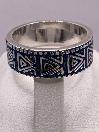 Anillo Geométrico en Plata .925 con Turquesa, sello de autenticidad Plata Ley .925