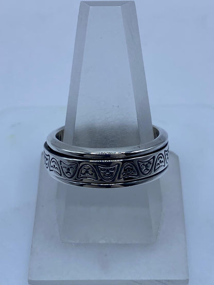 Anillo Giratorio de Plata 925 con Máscaras Teatrales, vista frontal