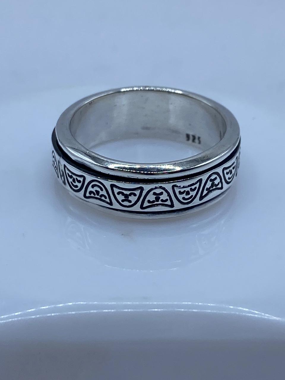Anillo Giratorio de Plata 925 con Máscaras Teatrales, sello de autenticidad Plata Ley .925