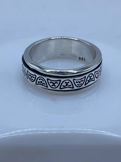 Anillo Giratorio de Plata 925 con Máscaras Teatrales, sello de autenticidad Plata Ley .925