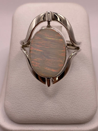 Anillo Giratorio Doble Vista con Ópalo de Fuego — Plata Ley 925, vista frontal