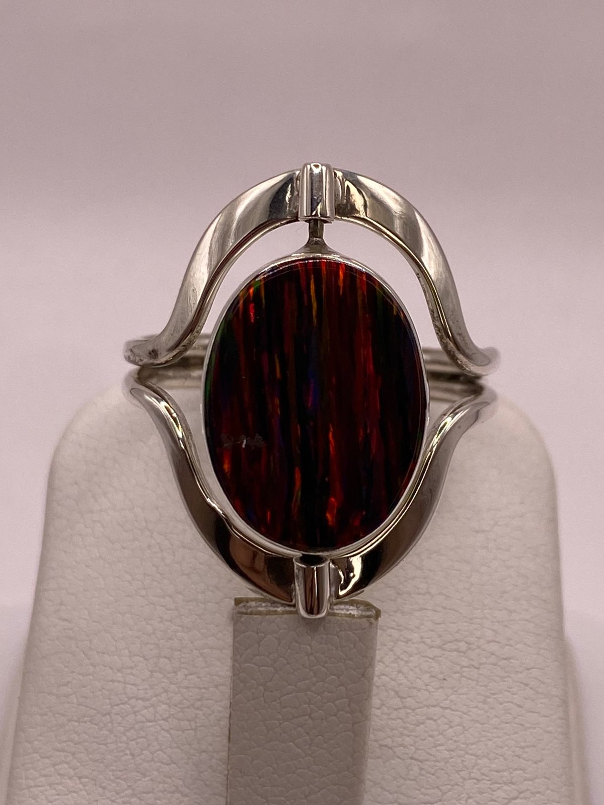 Anillo Giratorio Doble Vista con Ópalo de Fuego — Plata Ley 925, sello de autenticidad Plata Ley .925