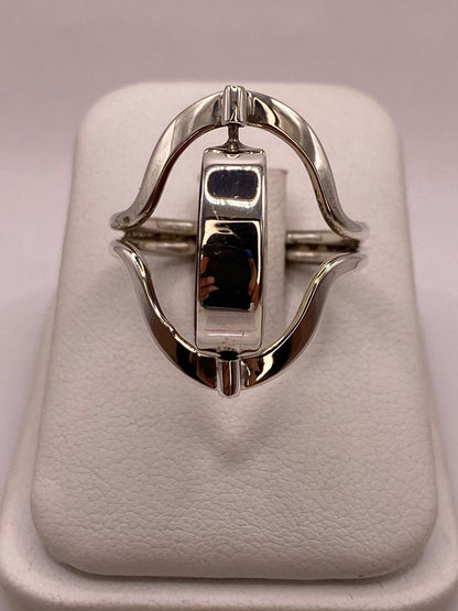 Anillo Giratorio Doble Vista con Ópalo de Fuego — Plata Ley 925, vista superior