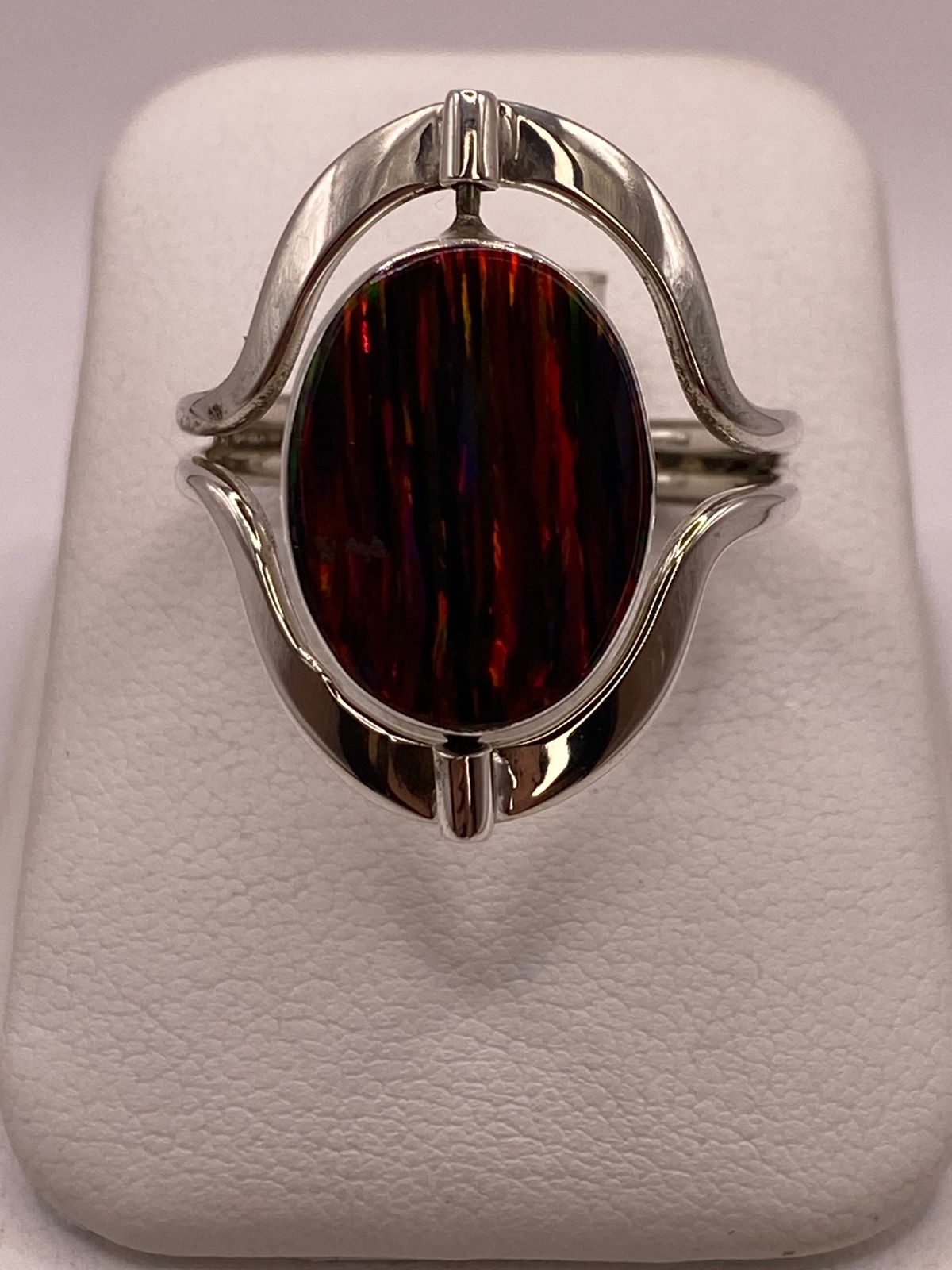 Anillo Giratorio Doble Vista con Ópalo de Fuego — Plata Ley 925, vista posterior