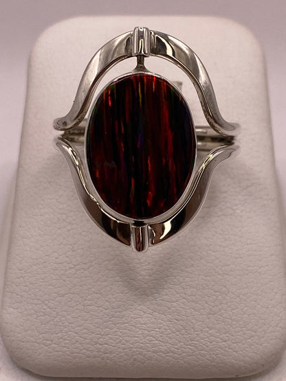 Anillo Giratorio Doble Vista con Ópalo de Fuego — Plata Ley 925, vista posterior