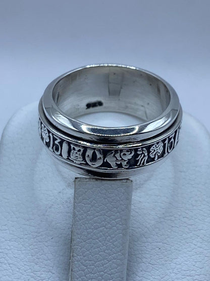 Anillo Giratorio de Plata Esterlina 925 con Símbolos de la Suerte, sello de autenticidad Plata Ley .925