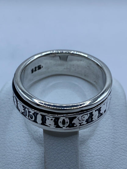 Anillo Giratorio de Plata 925 con Símbolos de la Suerte, sello de autenticidad Plata Ley .925