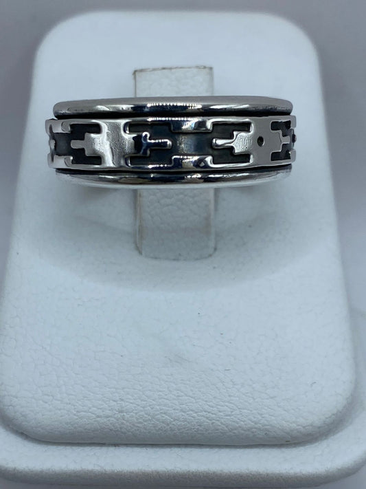 Anillo Giratorio de Plata 925 con Diseño Abstracto Contemporáneo — vista lateral