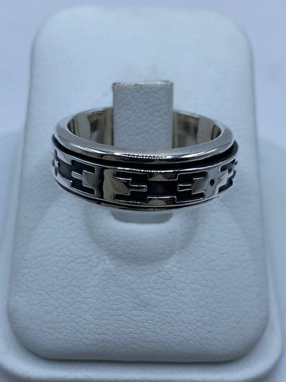 Anillo Giratorio de Plata 925 con Diseño Abstracto Contemporáneo, vista frontal