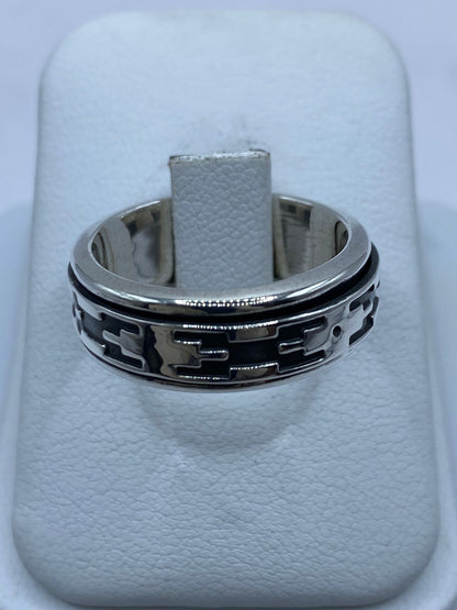 Anillo Giratorio de Plata 925 con Diseño Abstracto Contemporáneo, vista lateral