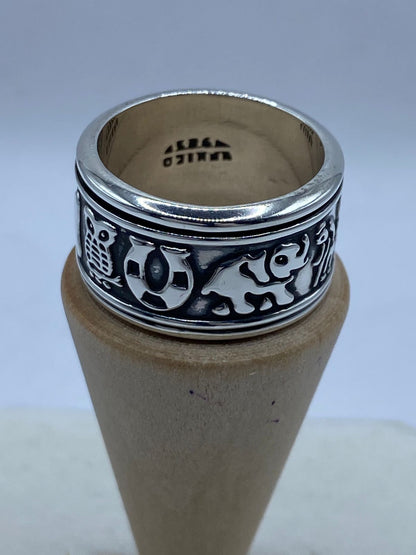 Anillo Giratorio de Plata 925 con Diseño de Elefantes y Número 13, sello de autenticidad Plata Ley .925