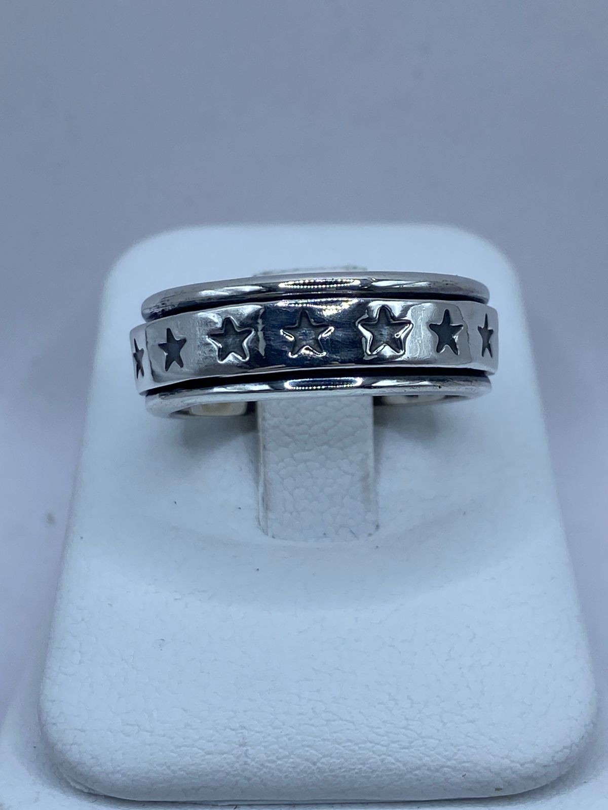 Anillo Giratorio de Plata 925 con Diseño de Estrellas, sello de autenticidad Plata Ley .925