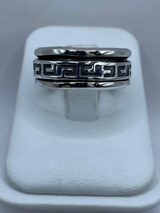 Anillo Giratorio de Plata 925 con Diseño Geométrico Estilo Griego