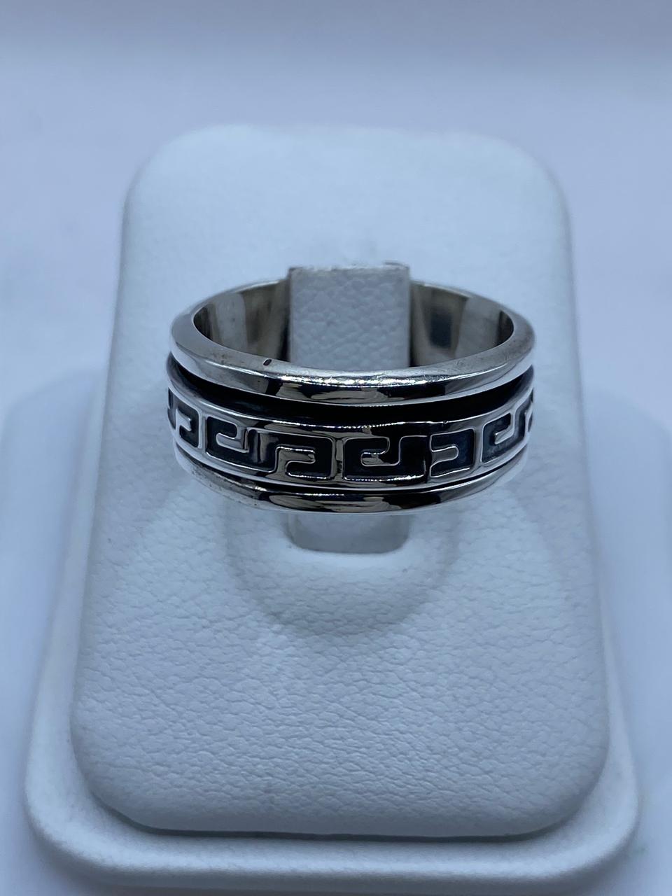 Anillo Giratorio de Plata 925 con Diseño Geométrico Estilo Griego, vista frontal